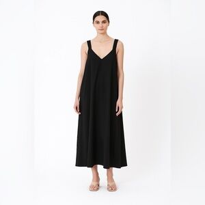 Zara Double V Faux suede tank style overall midi dress black